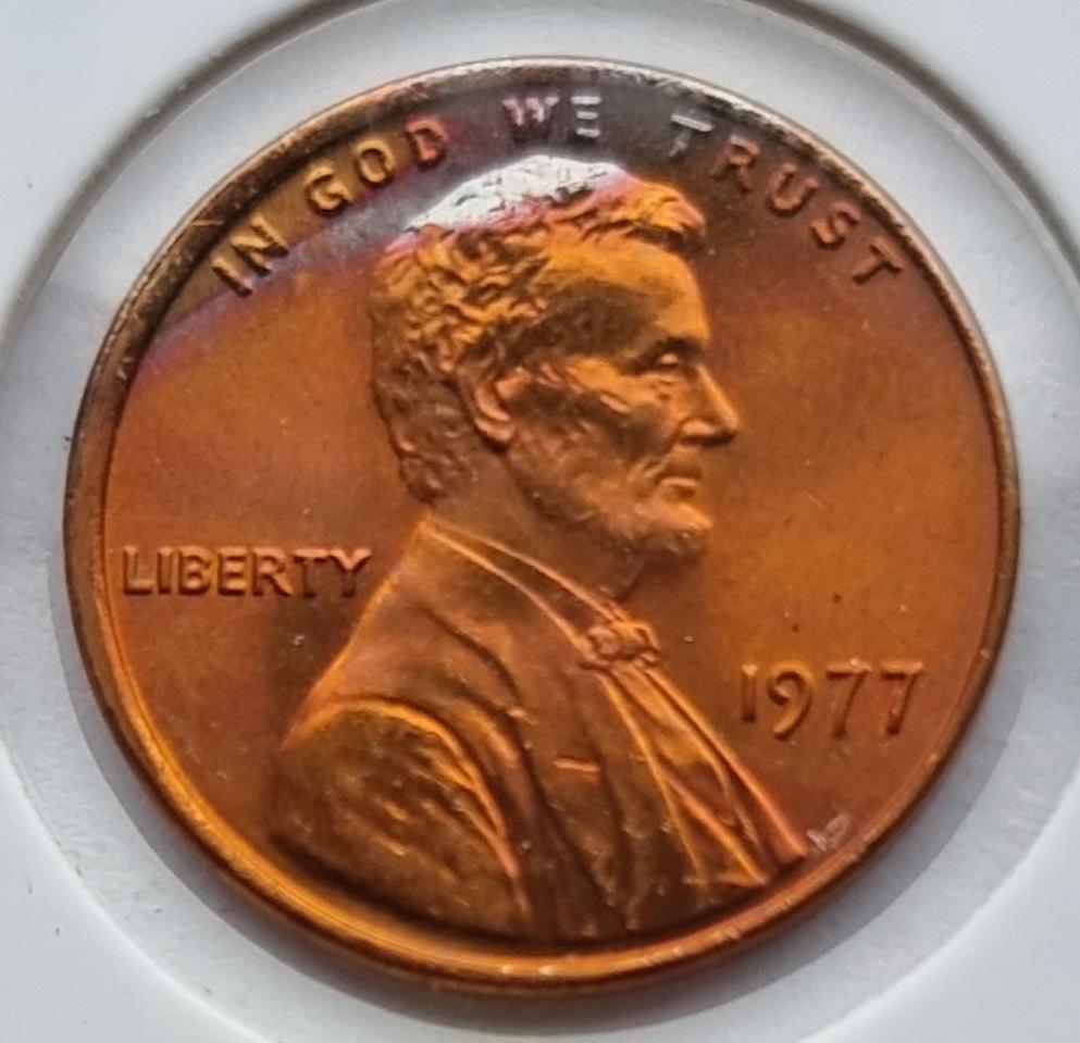 링컨 1센트 1977년도 레인보우톤 주화