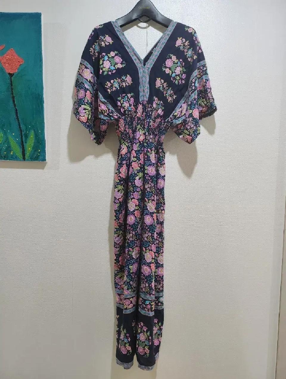 랩(LAP) 허리밴딩 가오리핏 에스닉 원피스 55~66 새상품