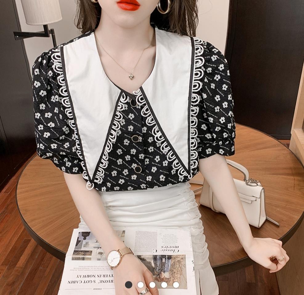 빅카라 꽃무늬 블라우스
