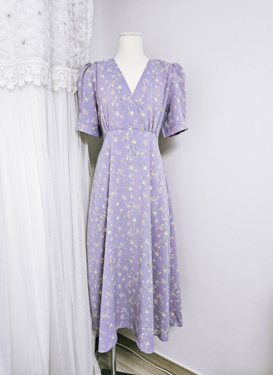 (새상품)연보라 꽃 반팔 롱원피스