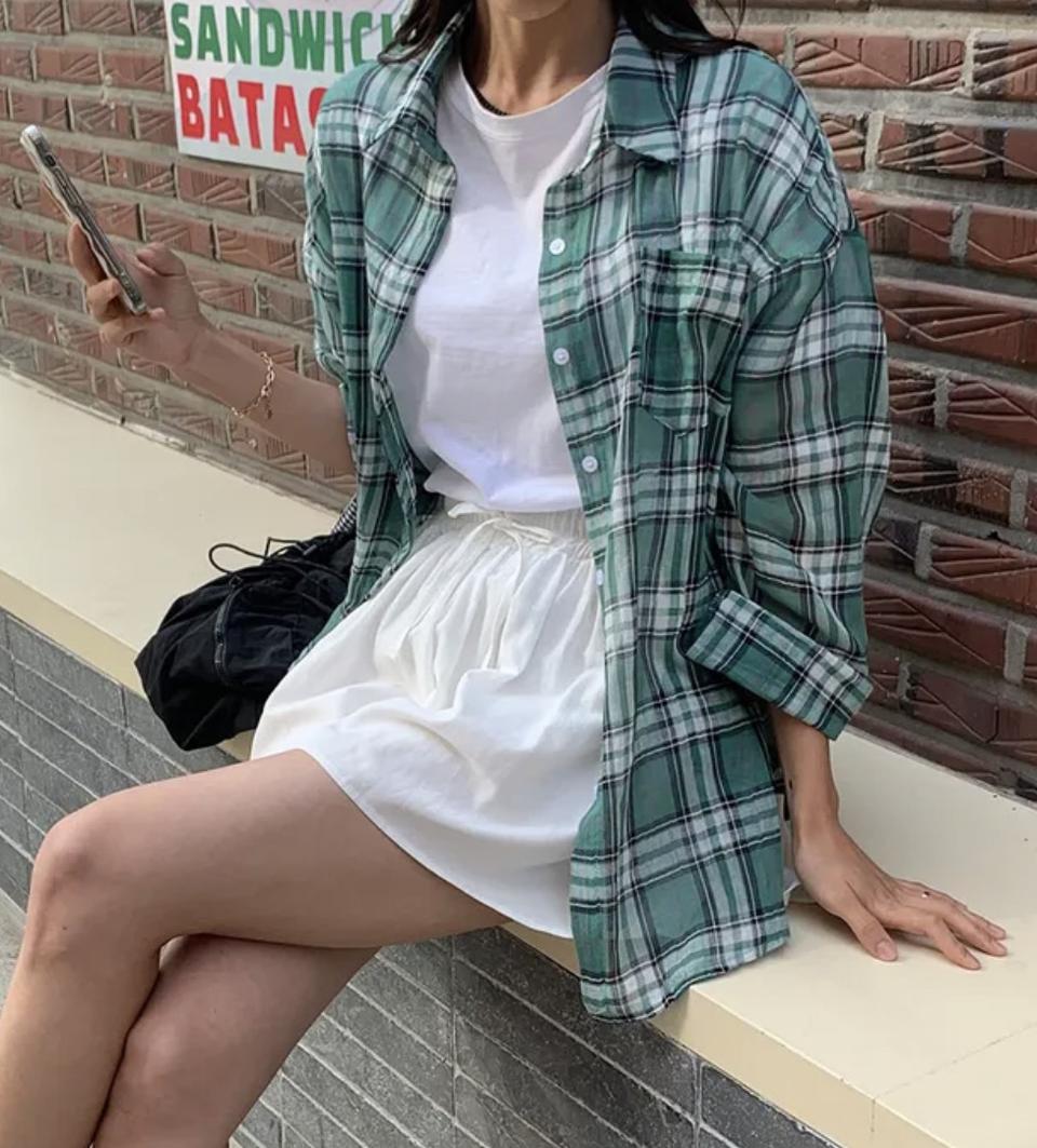 거즈 체크 셔츠남방