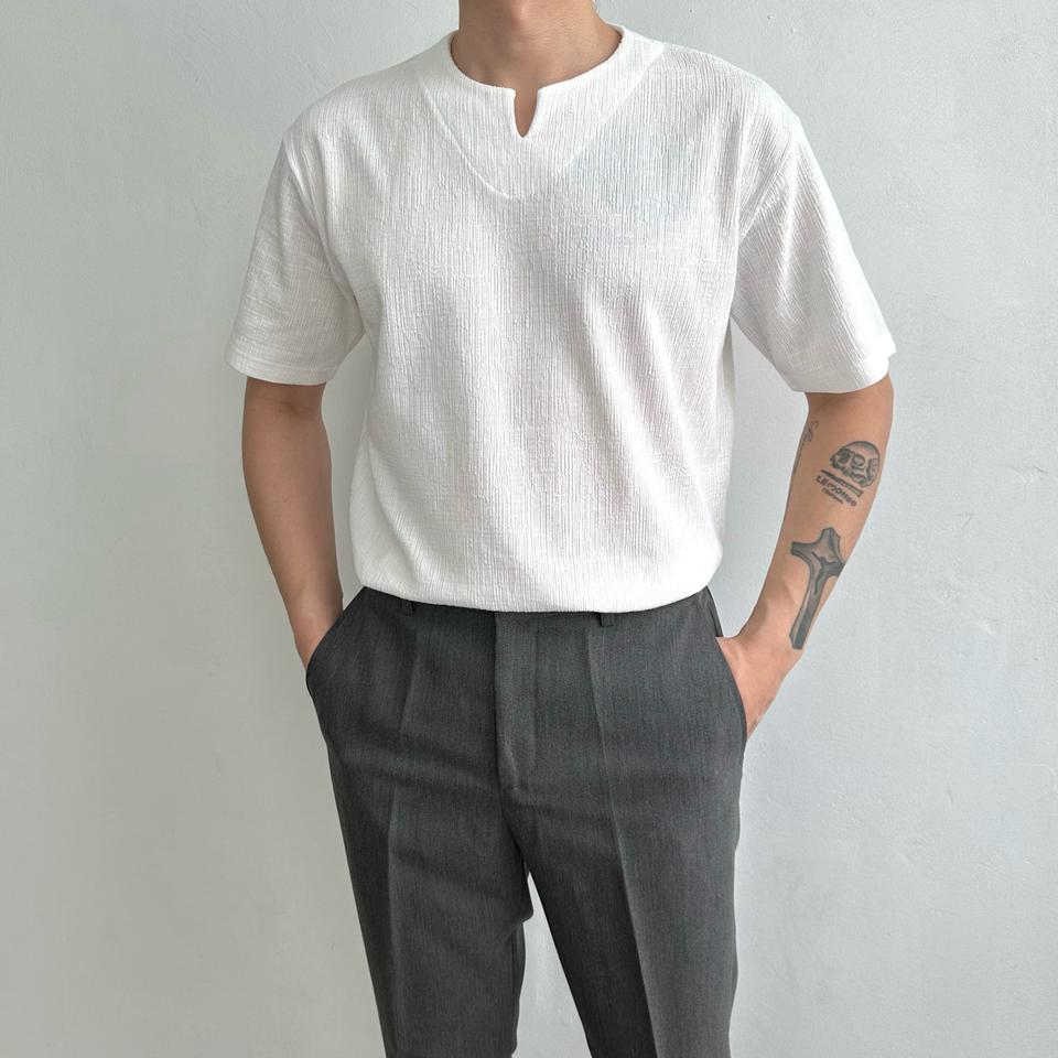 남자 여름 반팔 브이 트임 반팔 티셔츠