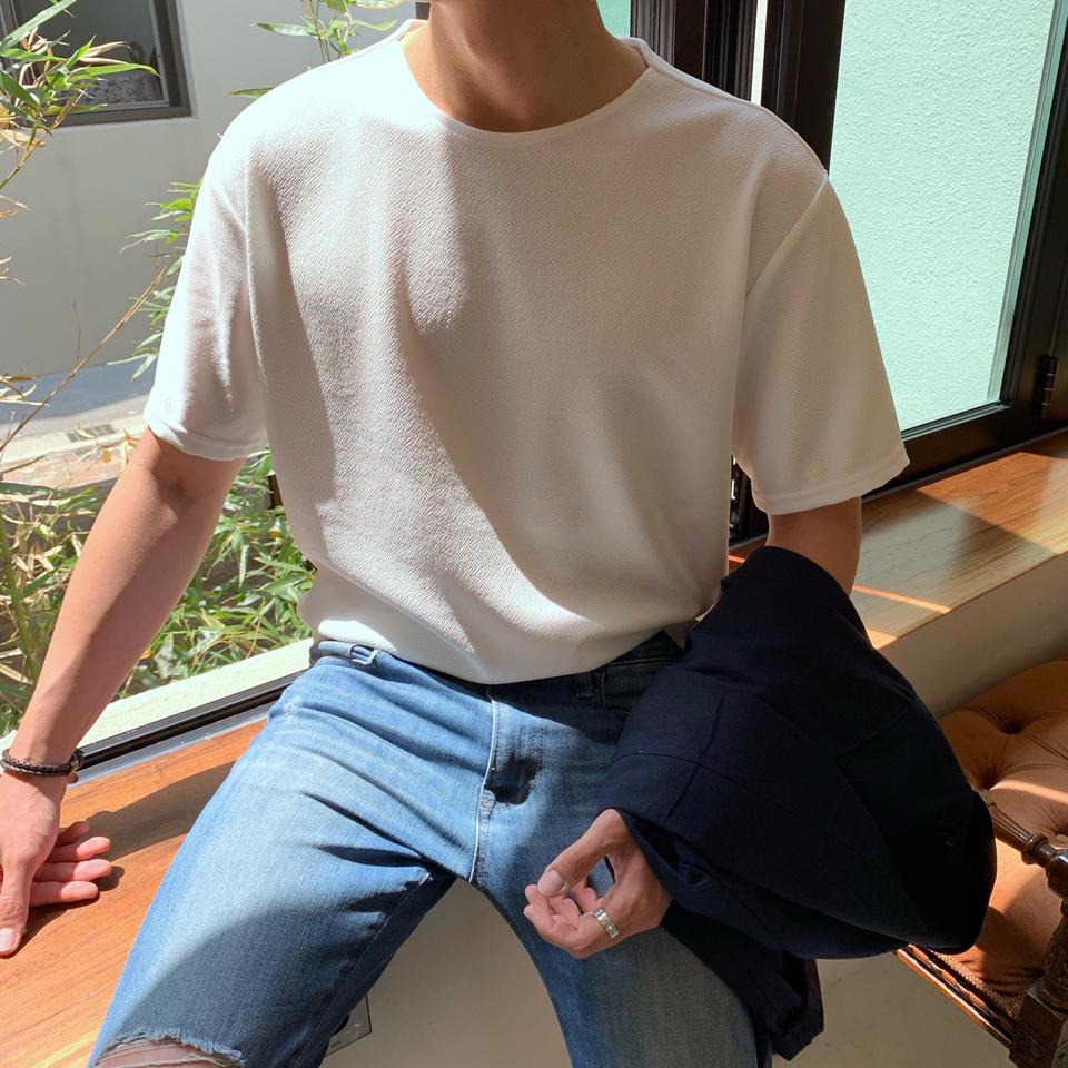 남자 보트넥 반팔 티셔츠 입술넥 반팔 라운드티