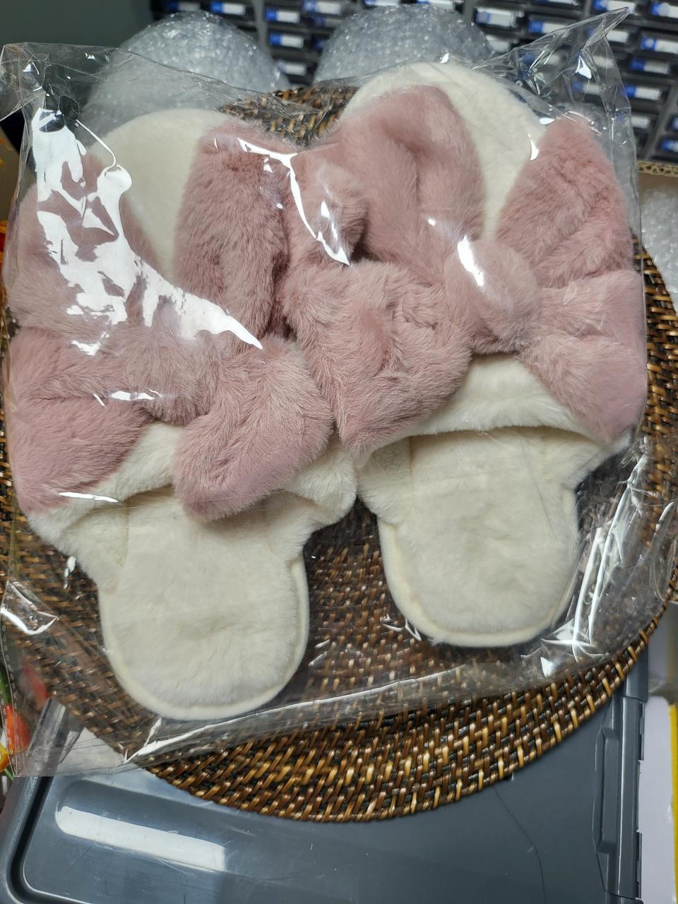 겨울슬리퍼 여성슬리퍼 사무실 털슬리퍼 따뜻한 퍼 토끼털 방한 리본