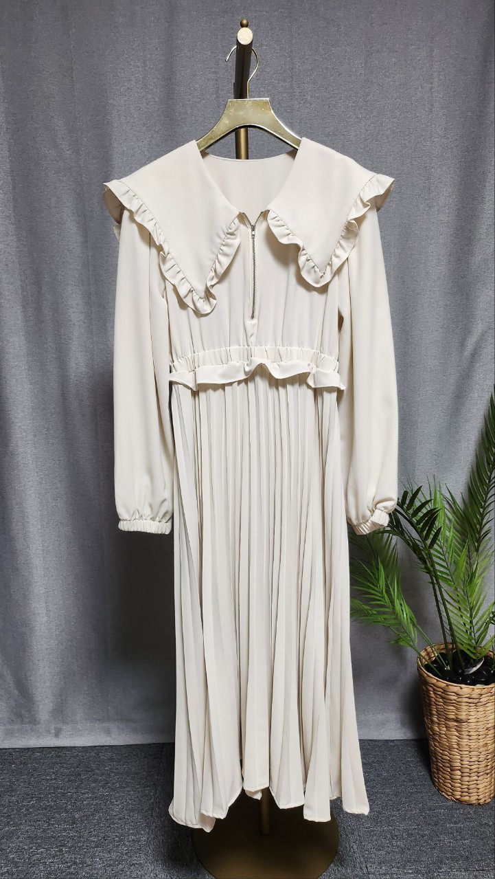 프릴 세라 빅카라 반집업 기계주름 원피스(무료배송)