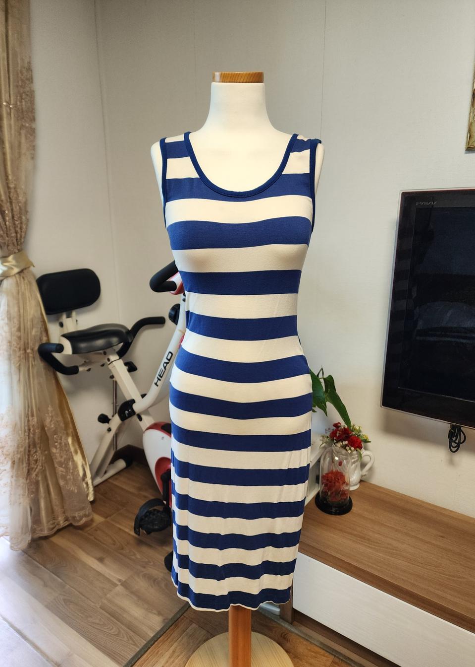 ❤블루 단가라 스판 원피스[FREE]