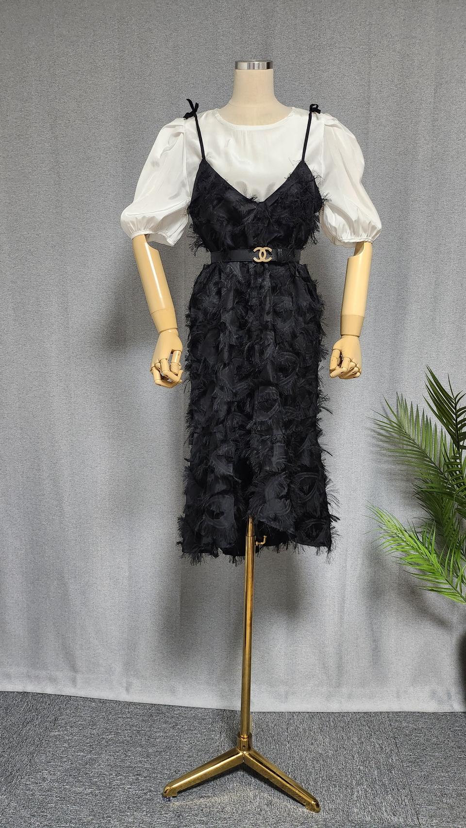 뷔스티에 깃털 언발 원피스