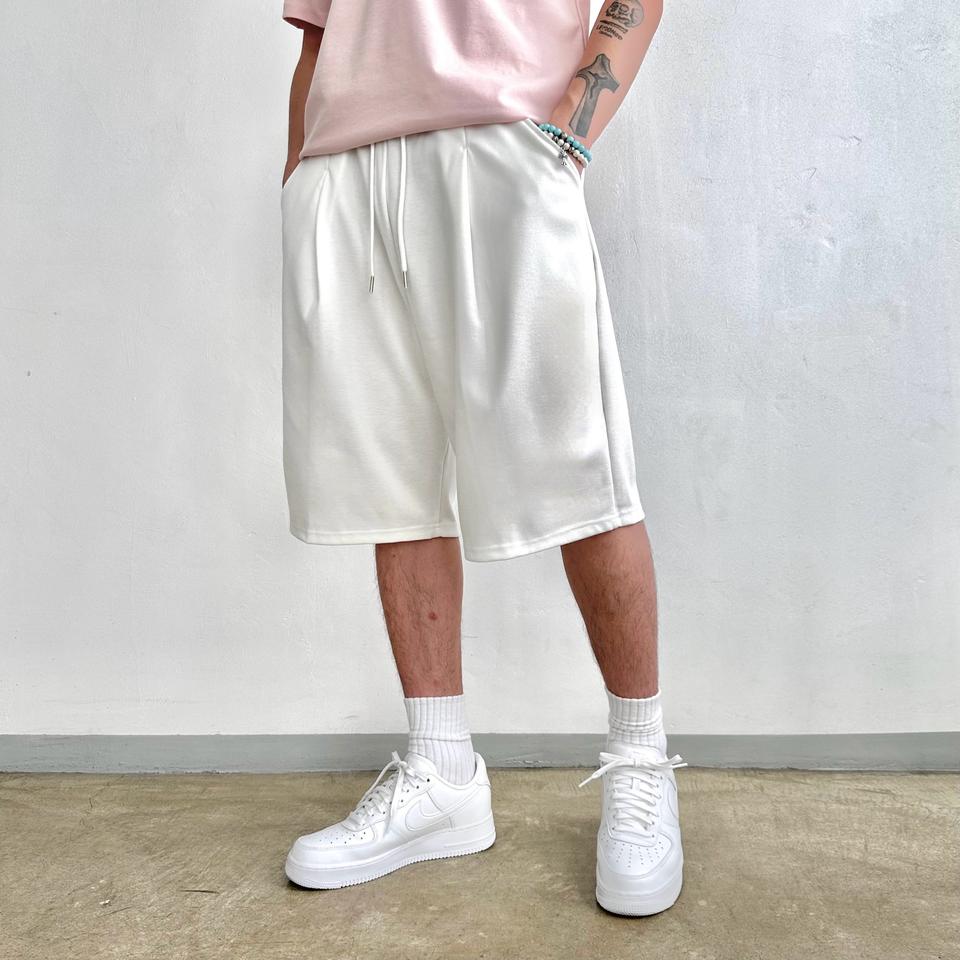 남자 버뮤다 팬츠 와이드 반바지 밴딩 원턱 흰바지 빅사이즈 바캉스룩