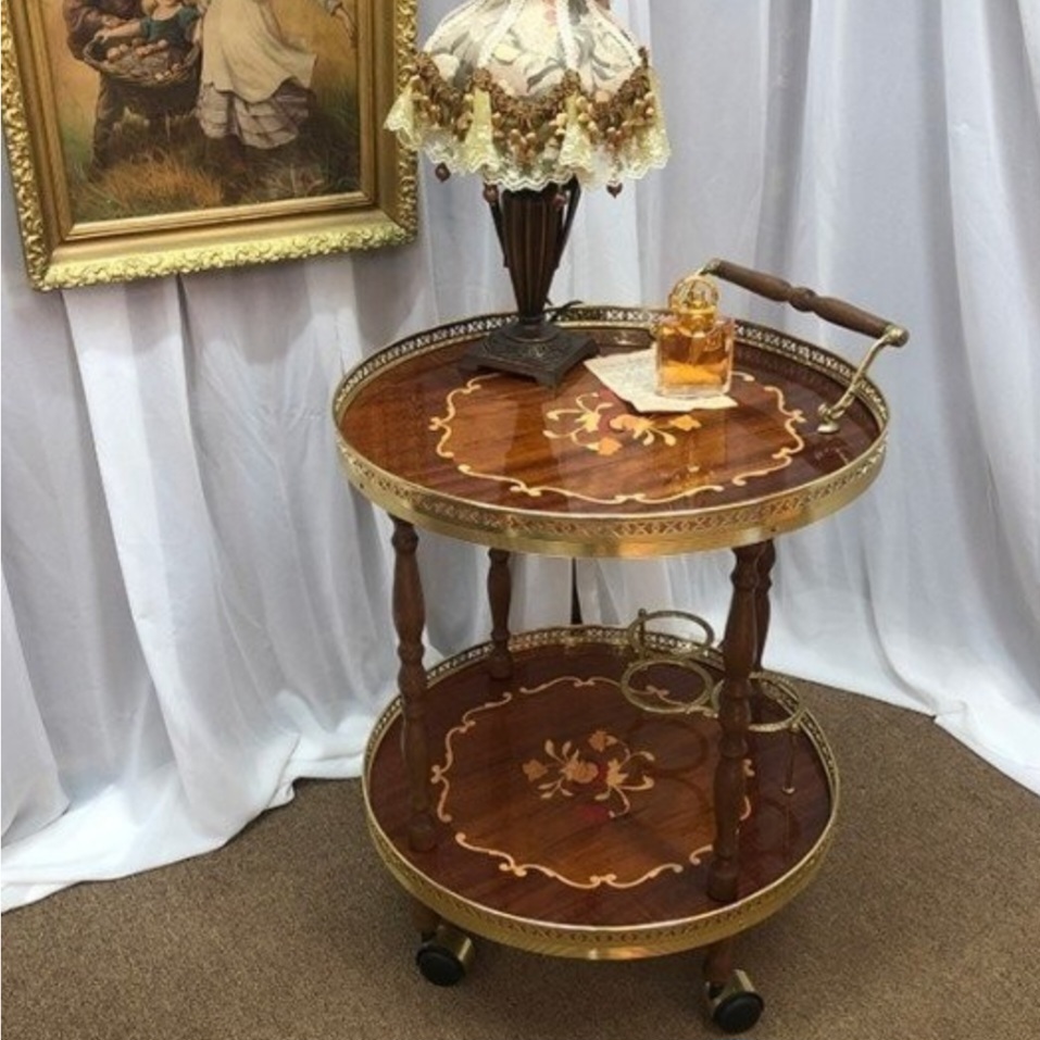 앤틱 와인웨건. 2단원형테이블 트롤리.