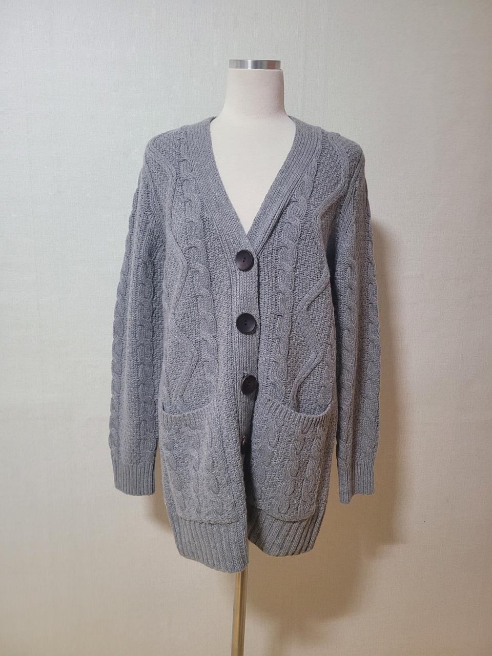 브이넥 꽈배기 니트 가디건