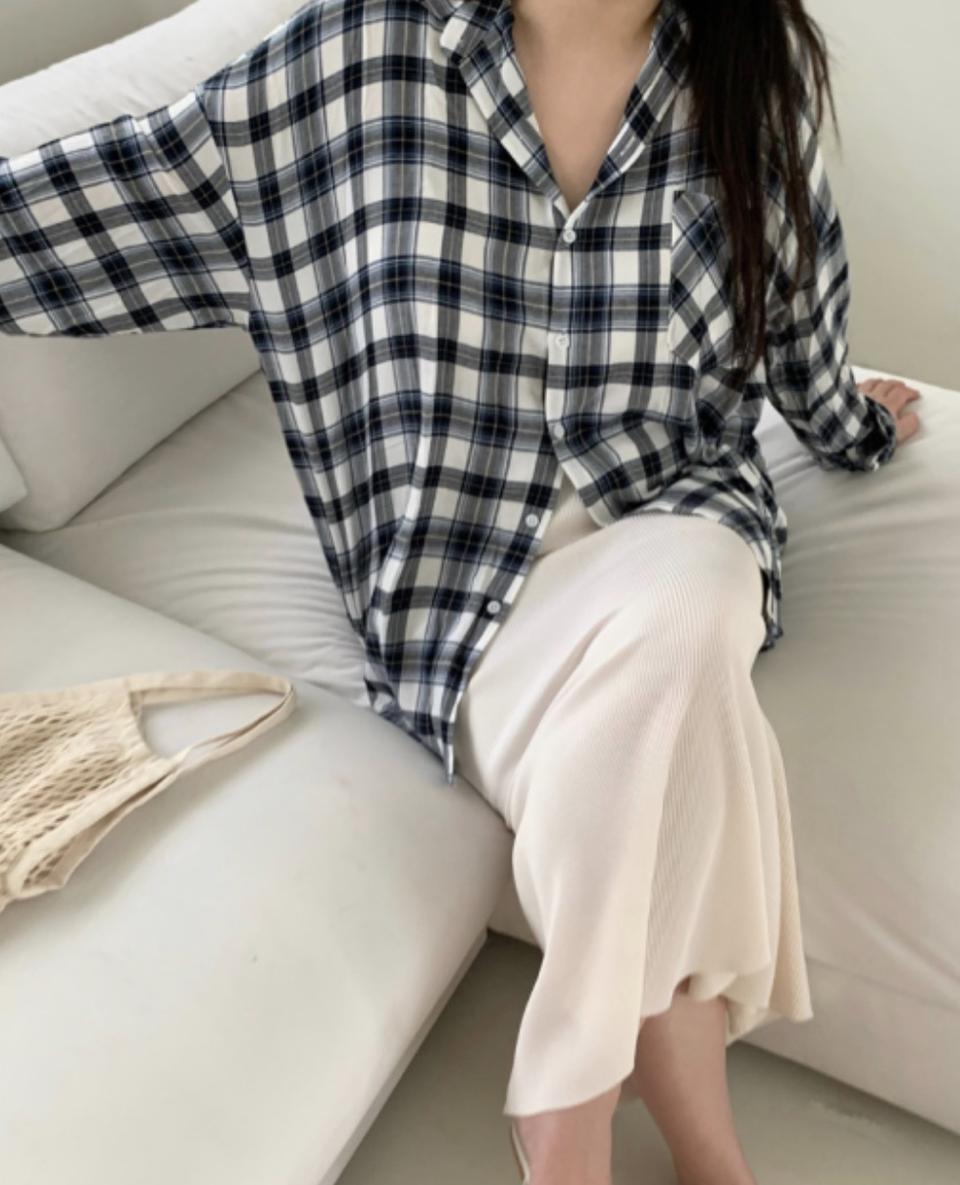 체크 루즈핏 언발 셔츠