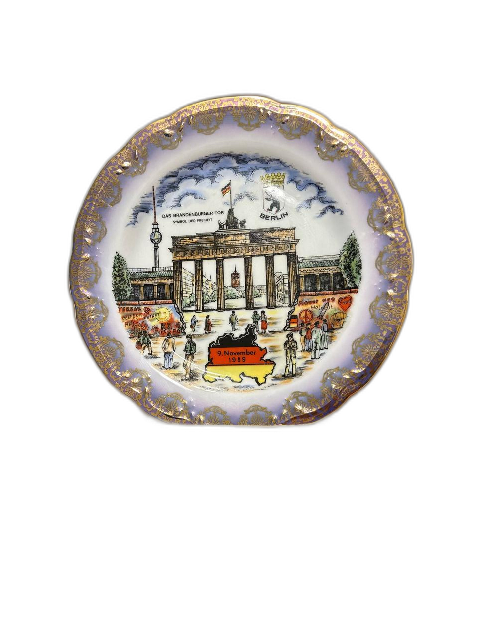베를린장벽 1989년 기념 독일 도금 벽걸이 여행 접시 바바리아 도자기