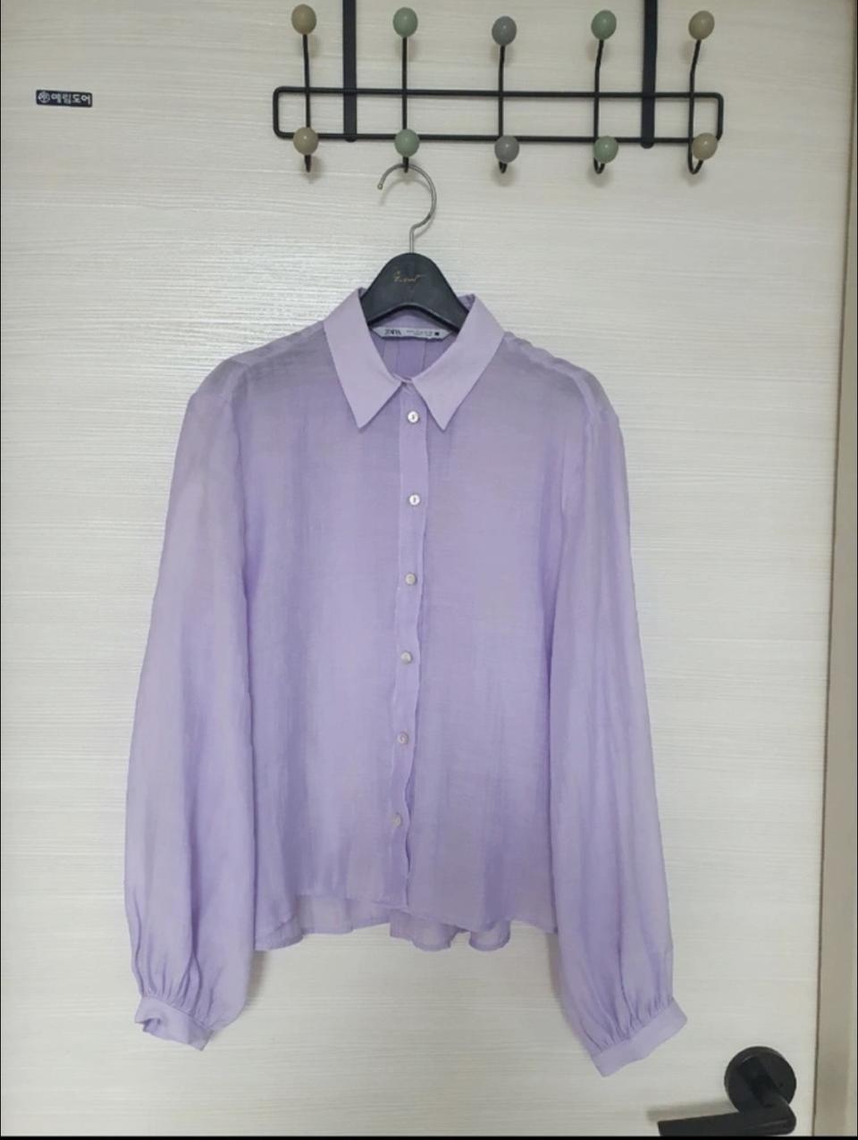 자라 연보라 시스루 블라우스 s