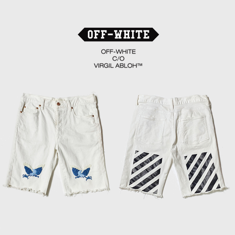 [정품] Off-White 오프화이트 이글자수 화이트데님 반바지(30)
