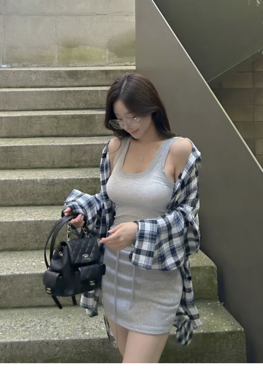 체크 루즈핏 언발 셔츠