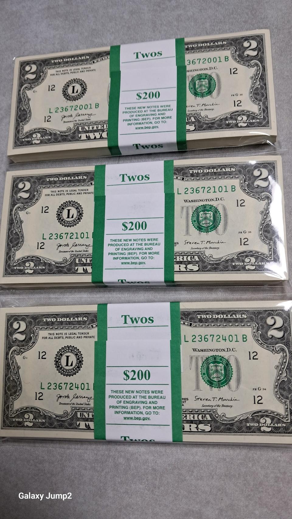 행운의2달러 100장신권다발