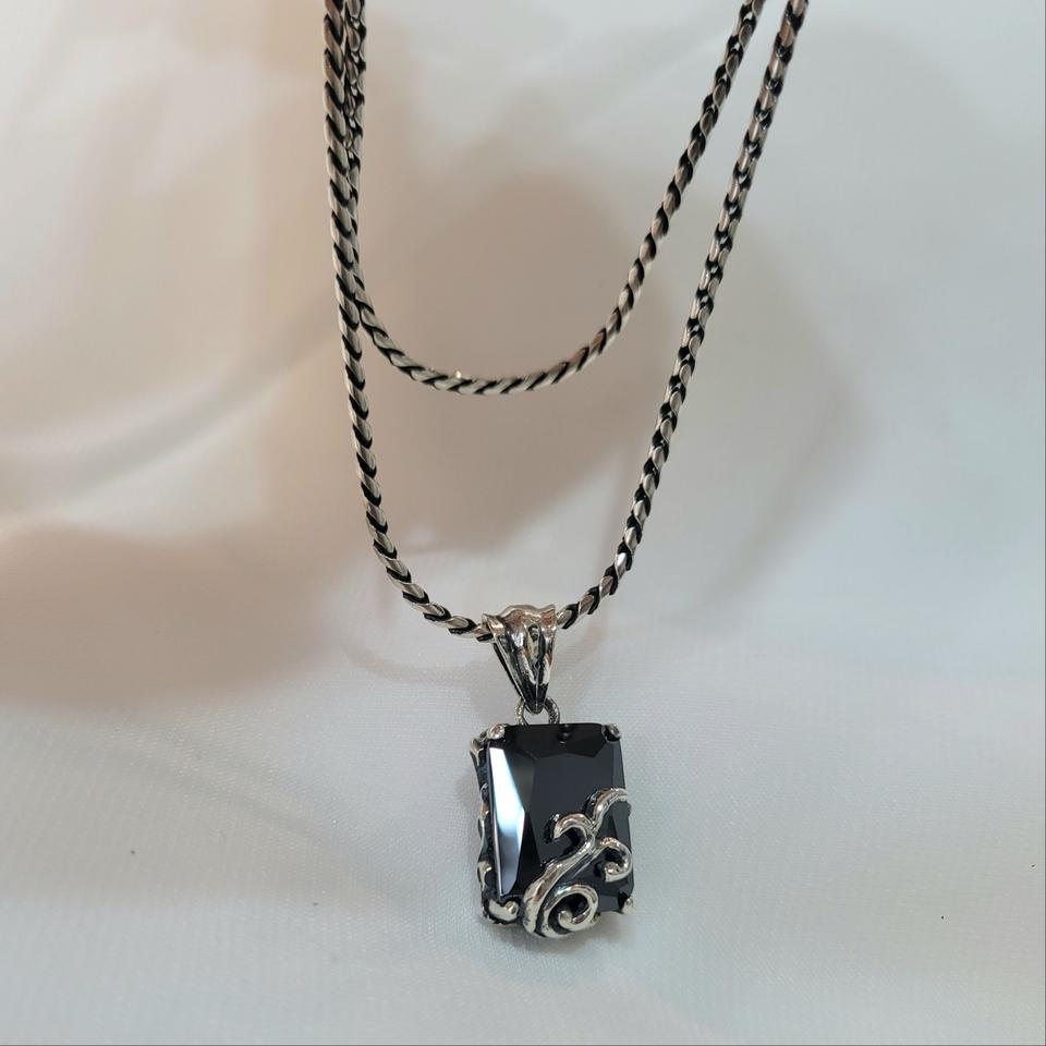 천연석 오닉스 은목걸이. ♡전체 실버925♡