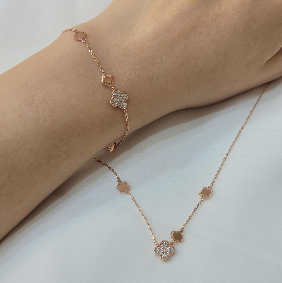 핑크실버 은팔찌 +은목걸이세트. 전체실버925