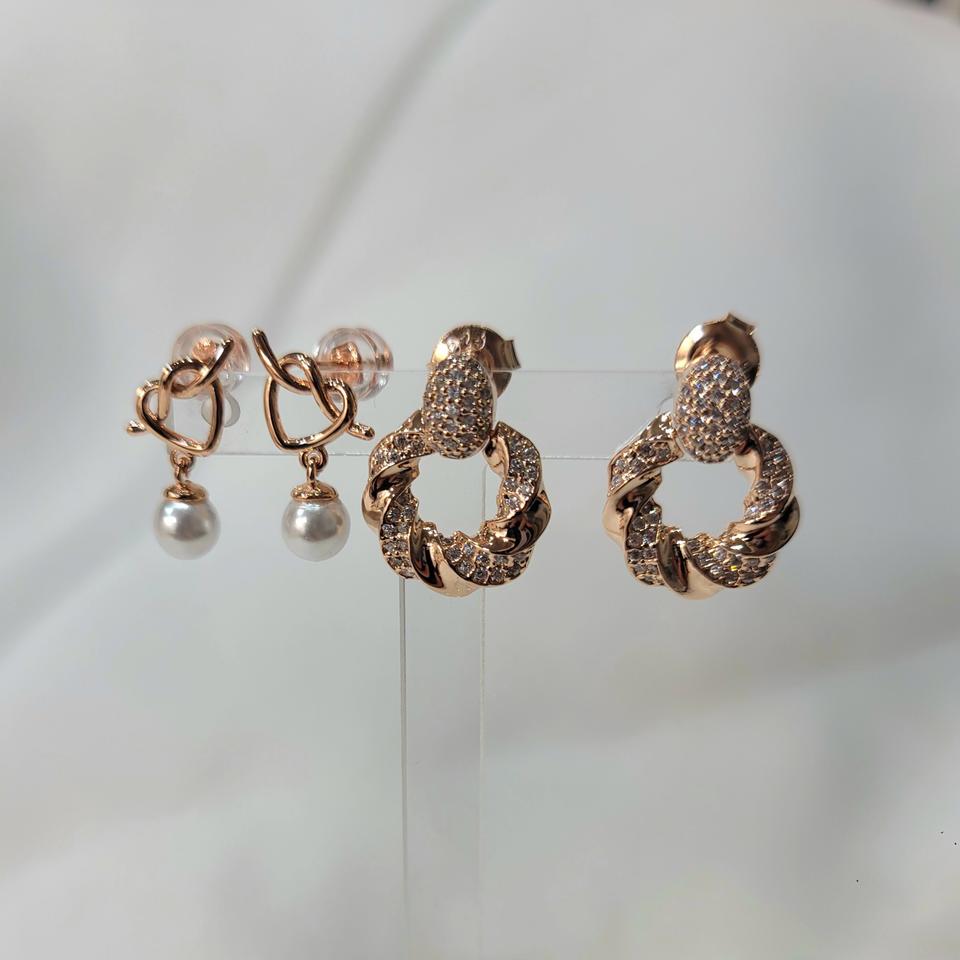 핑크실버 은귀걸이 2개.전체실버925