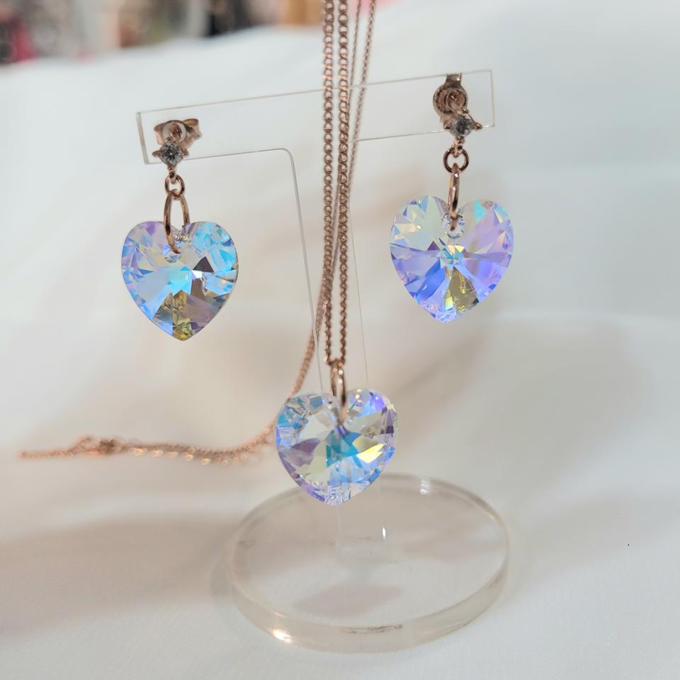 핑크실버 은귀걸이+은목걸이세트. 전체실버925