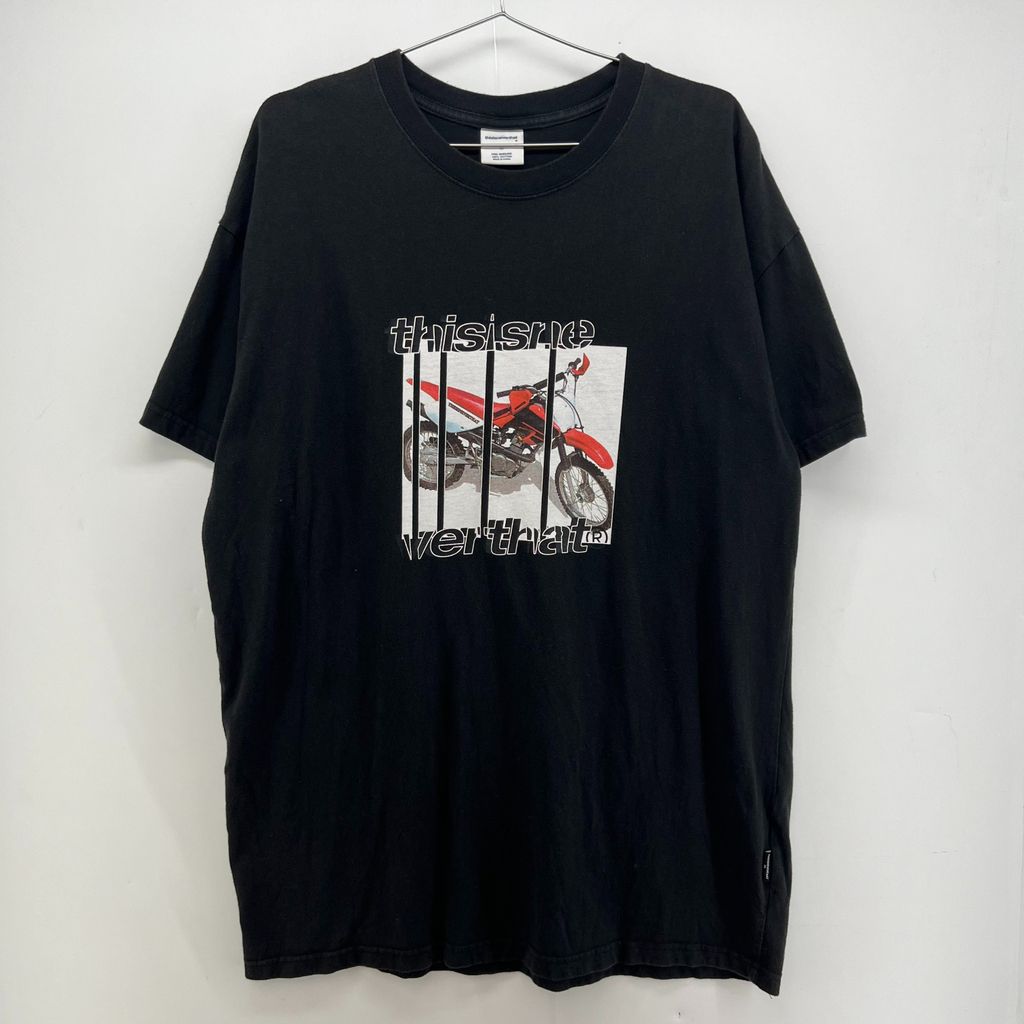 [중고] 라지 디스이즈네버댓 바이크 오버핏 반팔티셔츠 블랙 빈티지룩