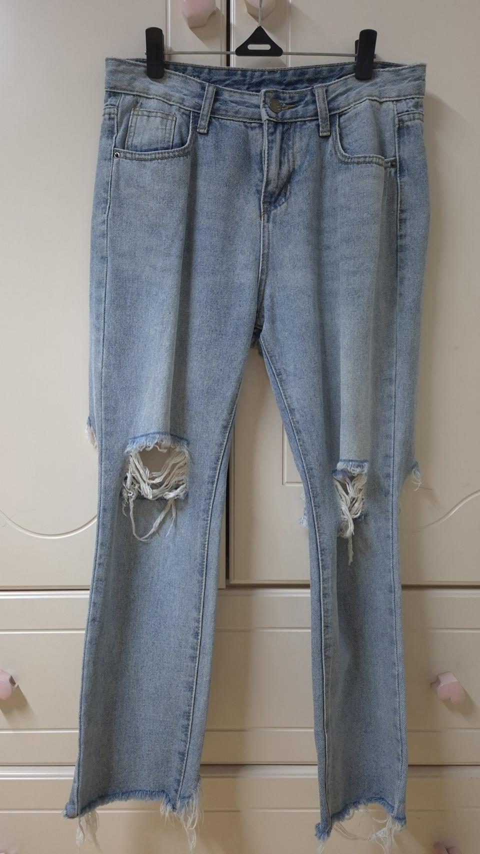 여성 무릎찢청 일자 청바지 데님팬츠 [마른55까지]