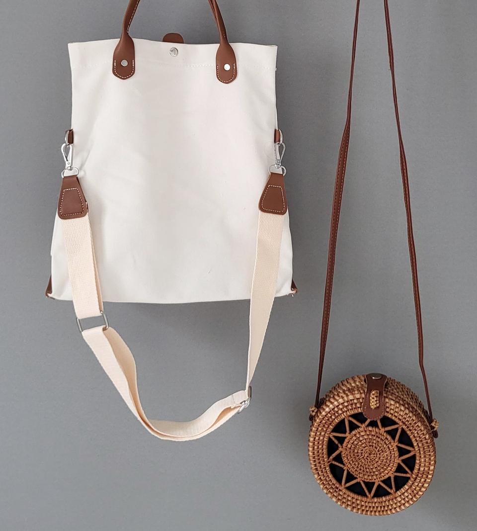 썸머 미니크로스백 + 캔버스 투웨이백 2종 일괄 나눔 왕골 라피아 탬버린