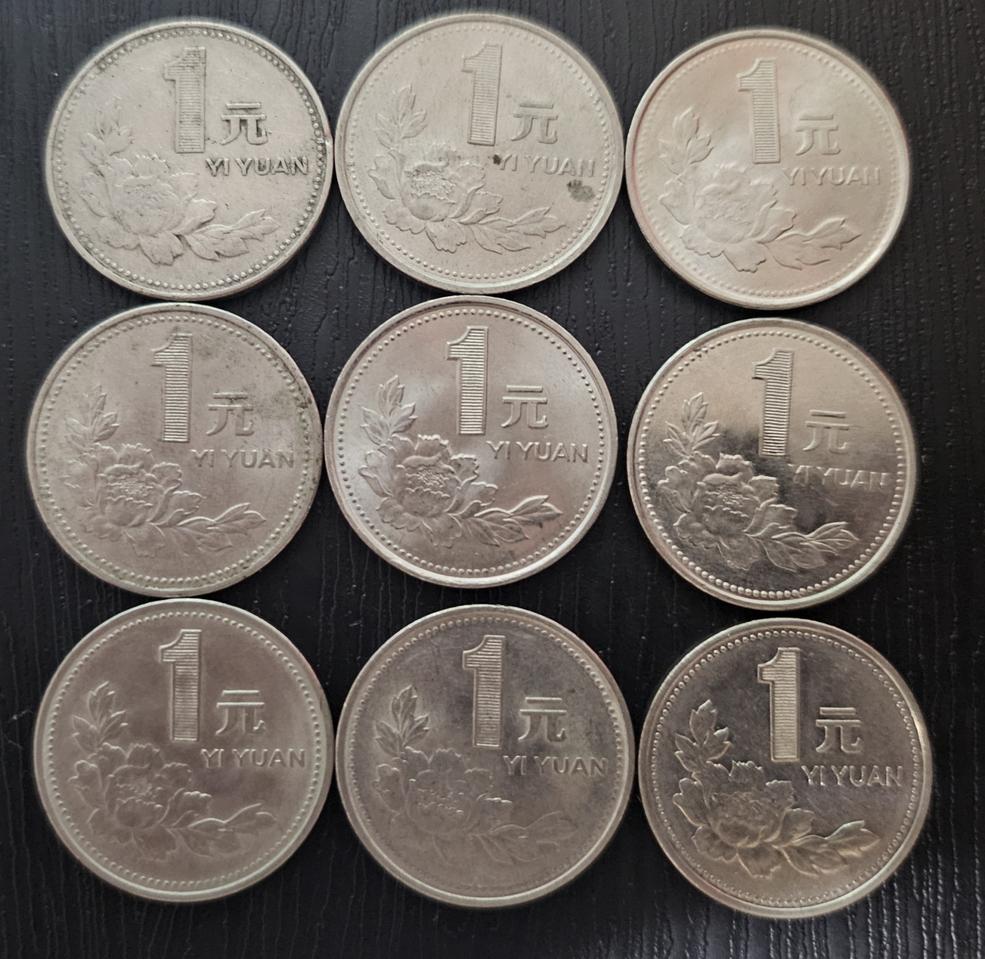 중국 구 1위안 9개 년도 모두