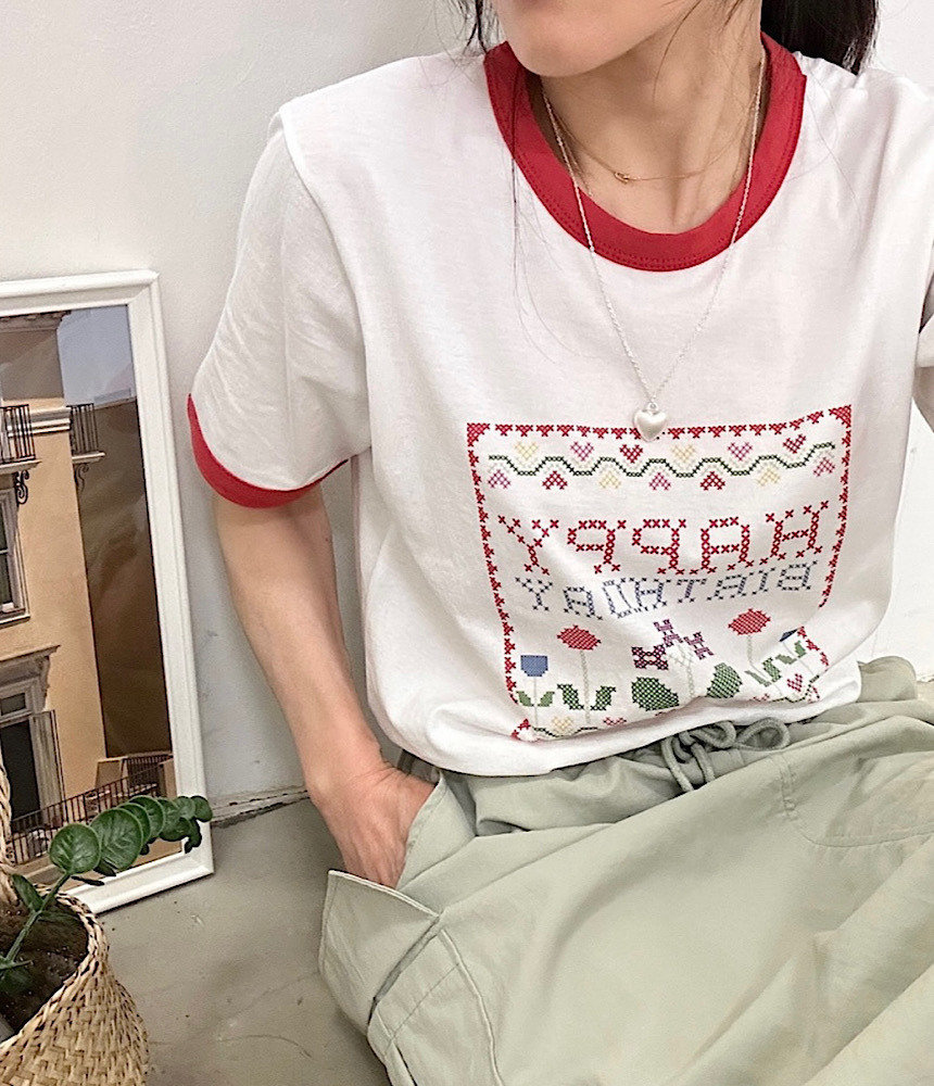 배색프린팅 워싱반팔티