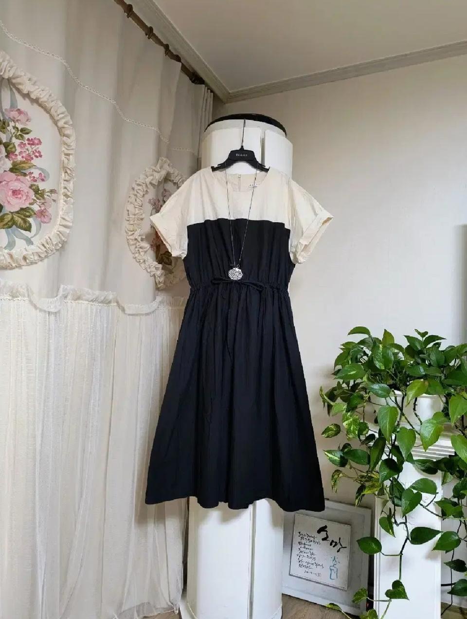 free) 코튼 배색 원피스