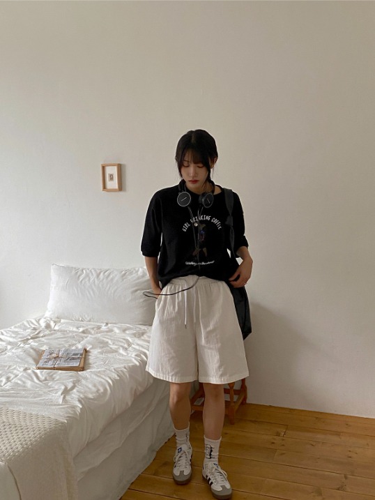 메로다 허리밴딩 베이직 와이드 통 반바지