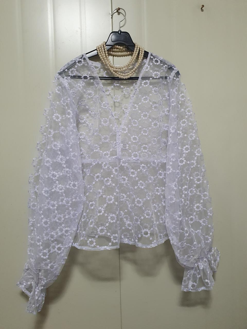 특가새)오간자 시스루 블라우스.벌룬퍼프.프릴.플레어.zara.자라