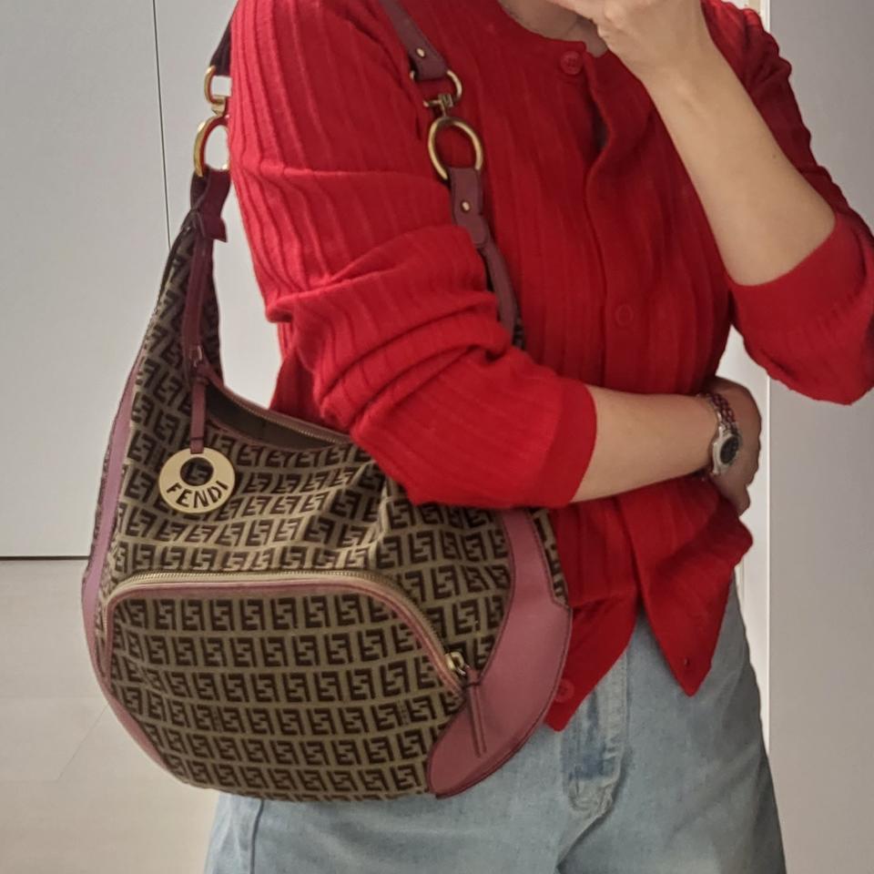 FENDI 펜디 정품 주카패턴 미니로고 금장 반달백 숄더백 호보백