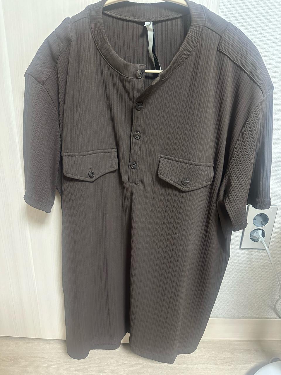 노이어 24ss 리브드 헨리넥 하프 티셔츠 (브라운)