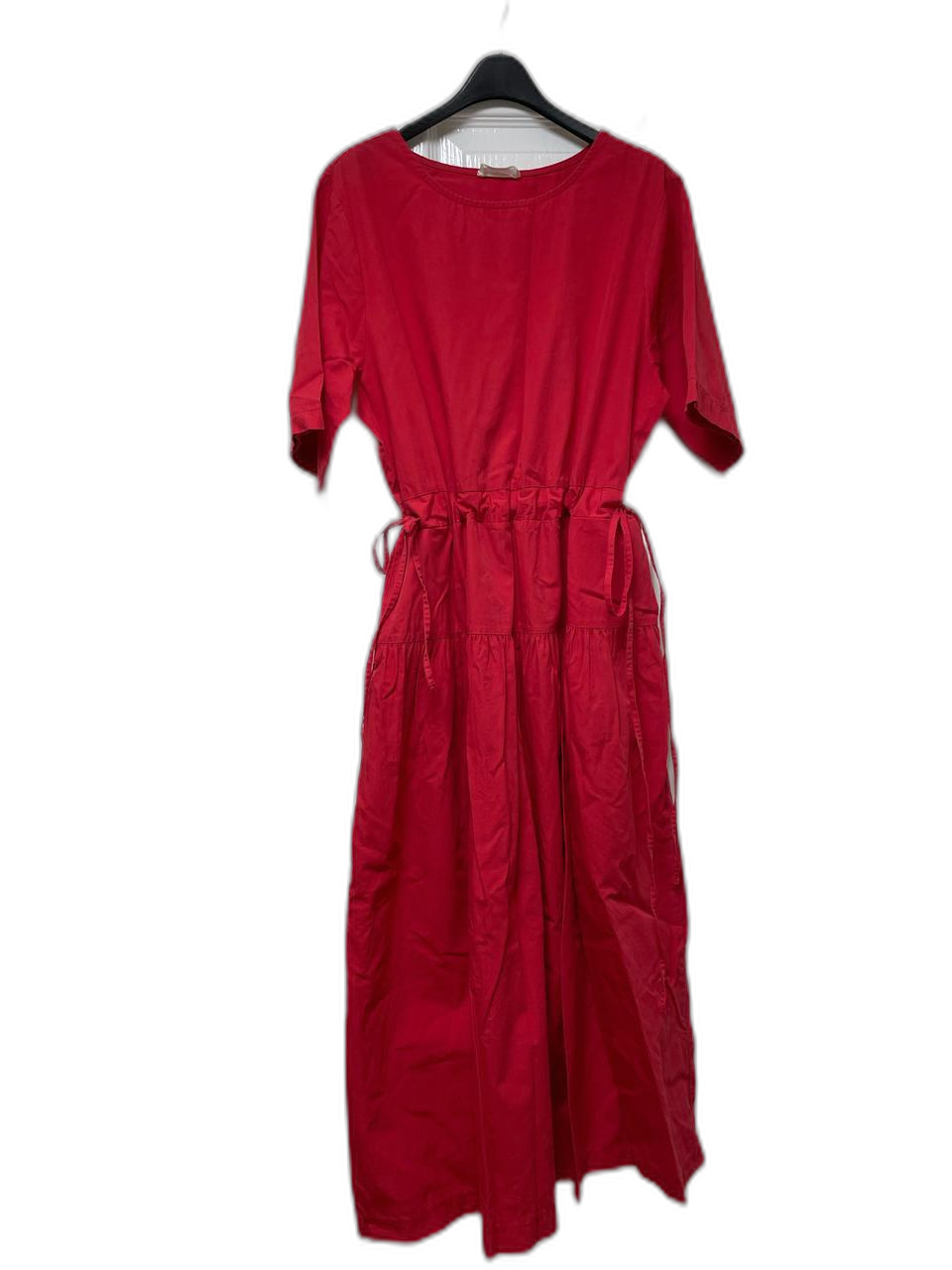 레드 반팔 롱원피스