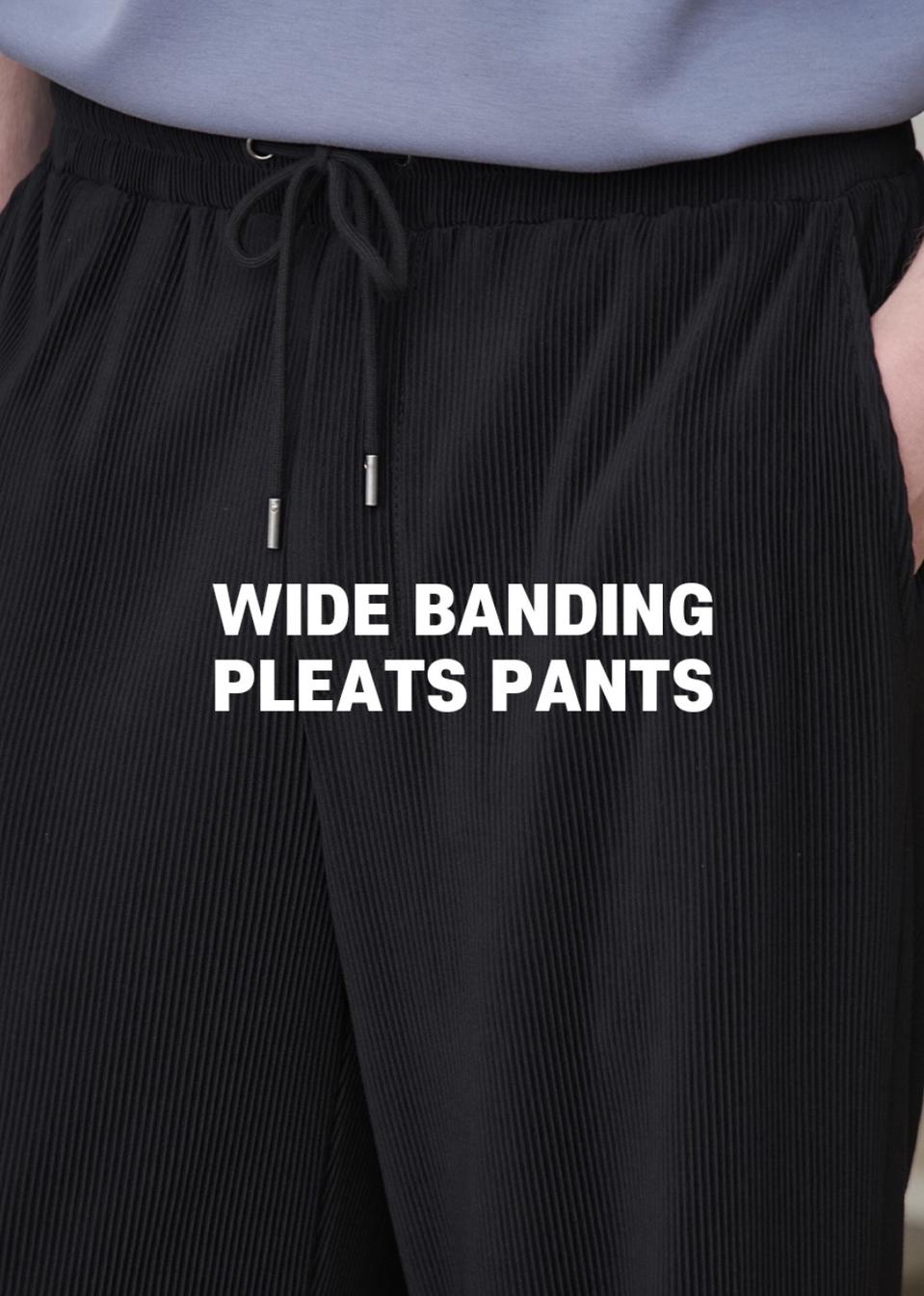 드로우핏 플리츠 세미와이드 줄지 허리밴딩팬츠바지 (블랙)