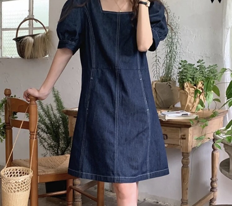 스퀘어넥 데님 원피스 새상품 13000원