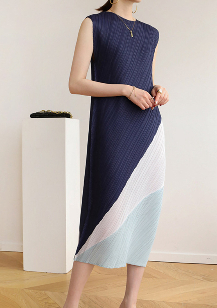 블럭 배색 플리츠 원피스