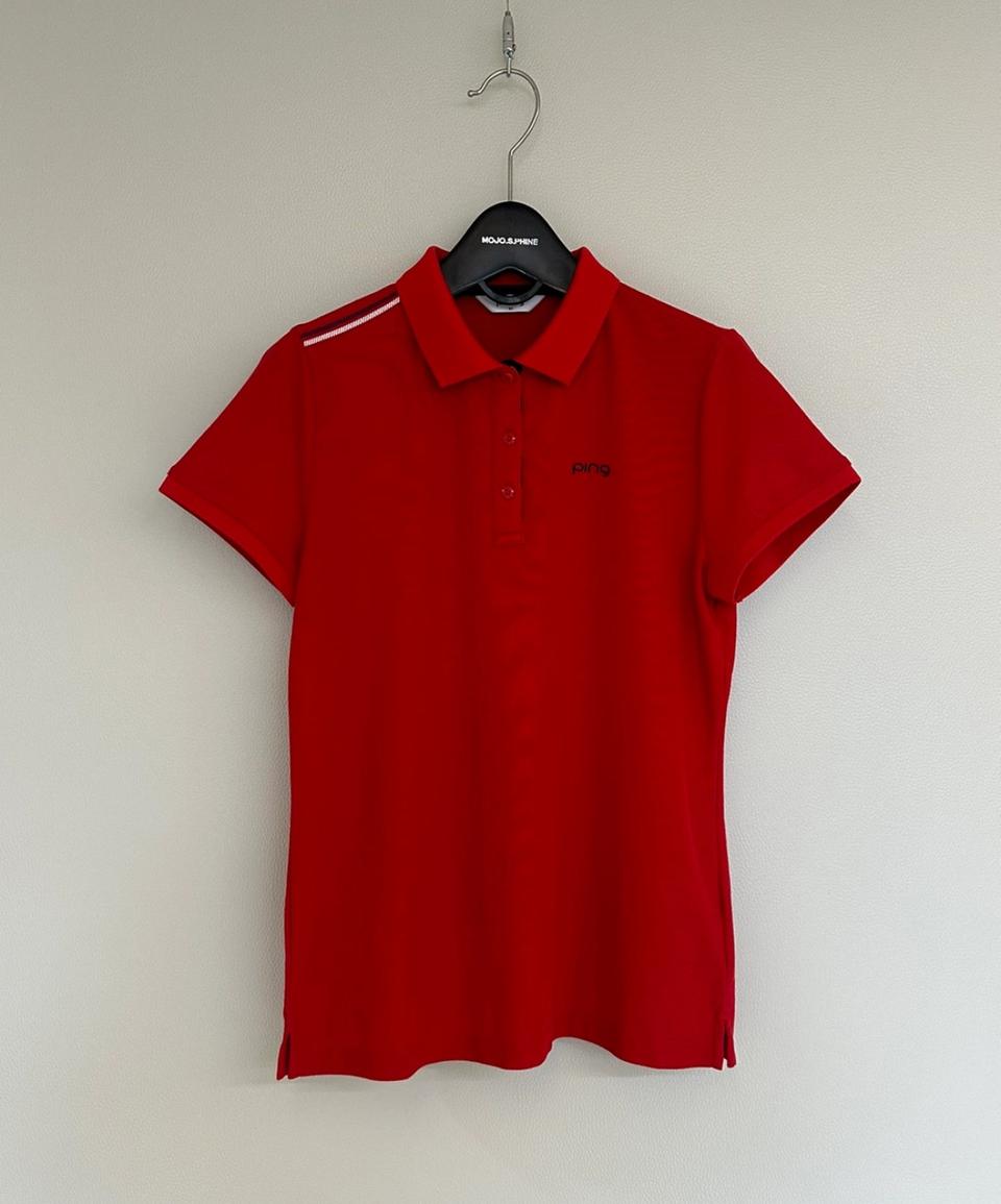 [핑] 여성 솔리드 코튼 반팔 카라 티셔츠