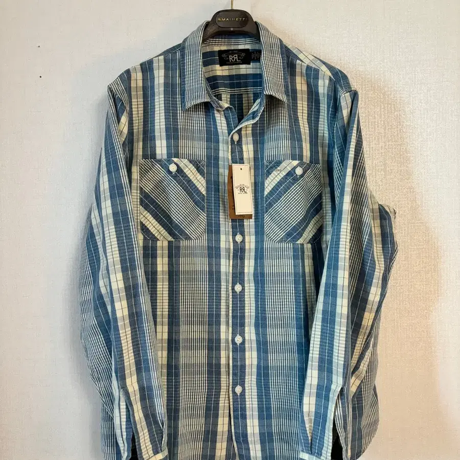 [새제품] RRL 인디고 플래드 코튼 리넨 워크셔츠 L