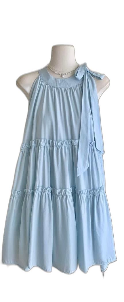 새상품 홀터넥 미니 캉캉 원피스 리본 프리사이즈 A라인 휴양지룩 데이트룩