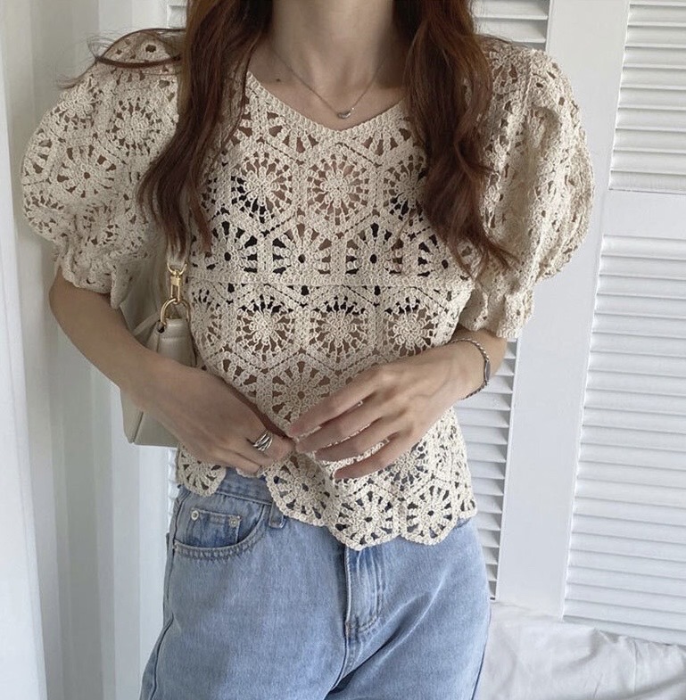 (새상품) 크로쉐 뜨개 쿨니트티