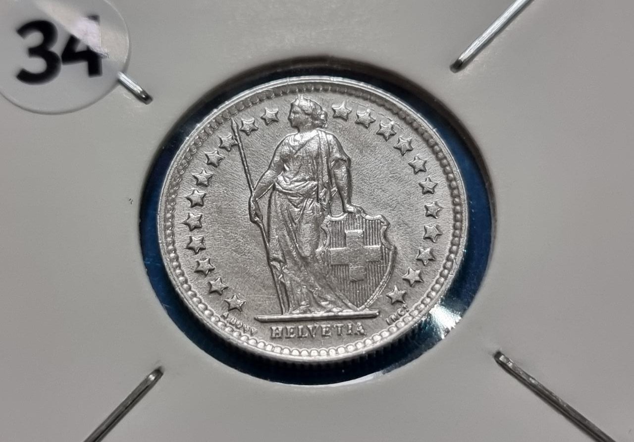 Z0057 희귀 방패 2중 안압에러 1960년 스위스 1/2프랑 은화