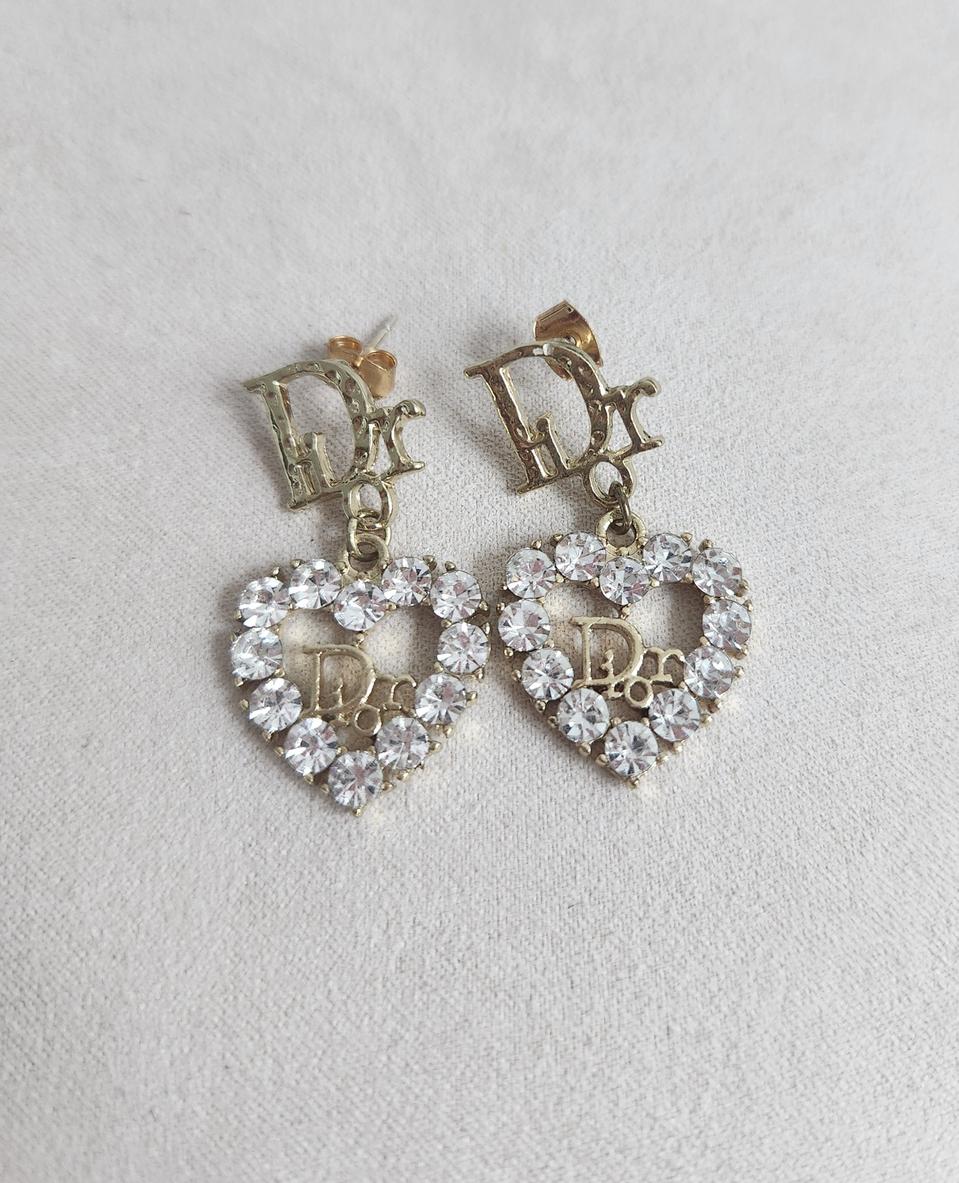 [미착용&새제품] 디올 925silver 골드 큐빅 드롭 하트 귀걸이
