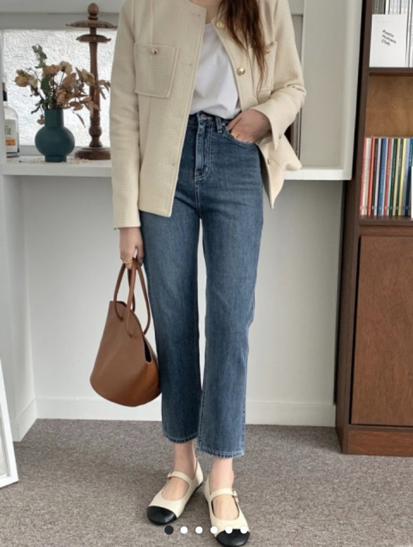 (새상품) 중청 일자 크롭 데님