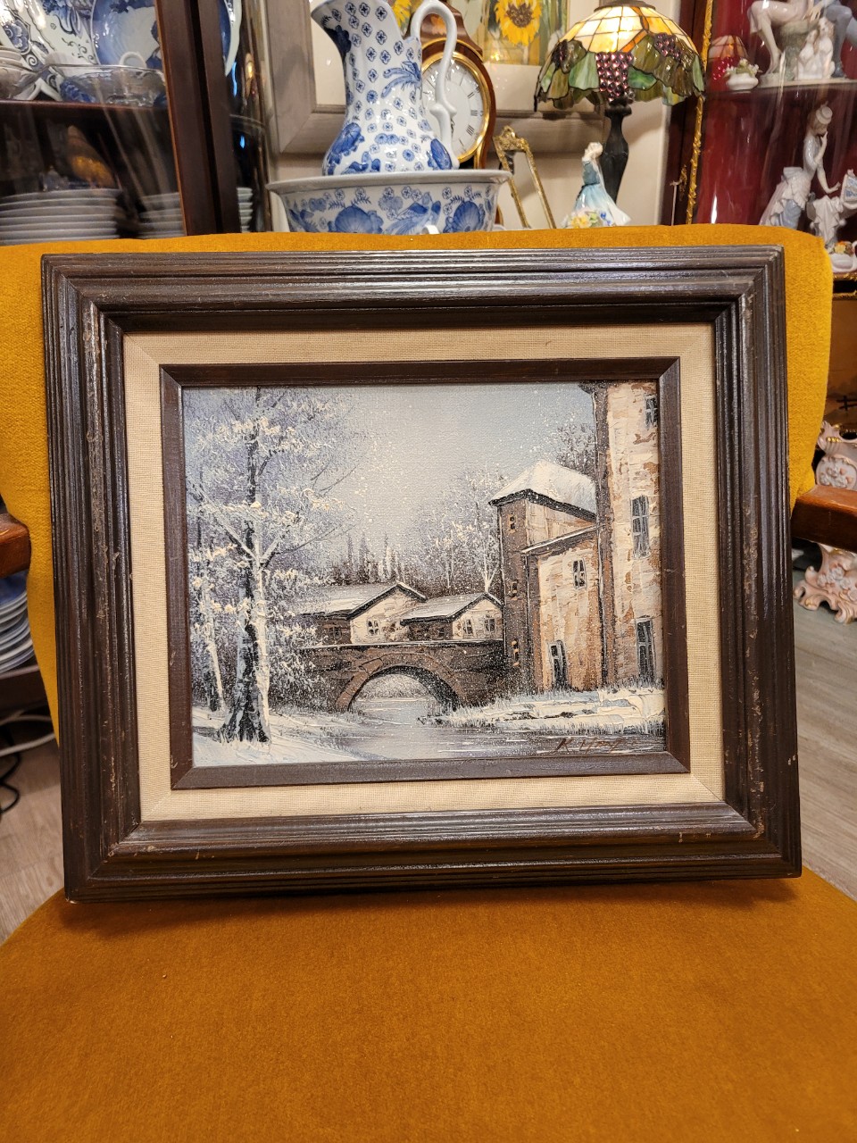 앤틱 멕시코 수입 겨울풍경 유화 그림액자 엔틱