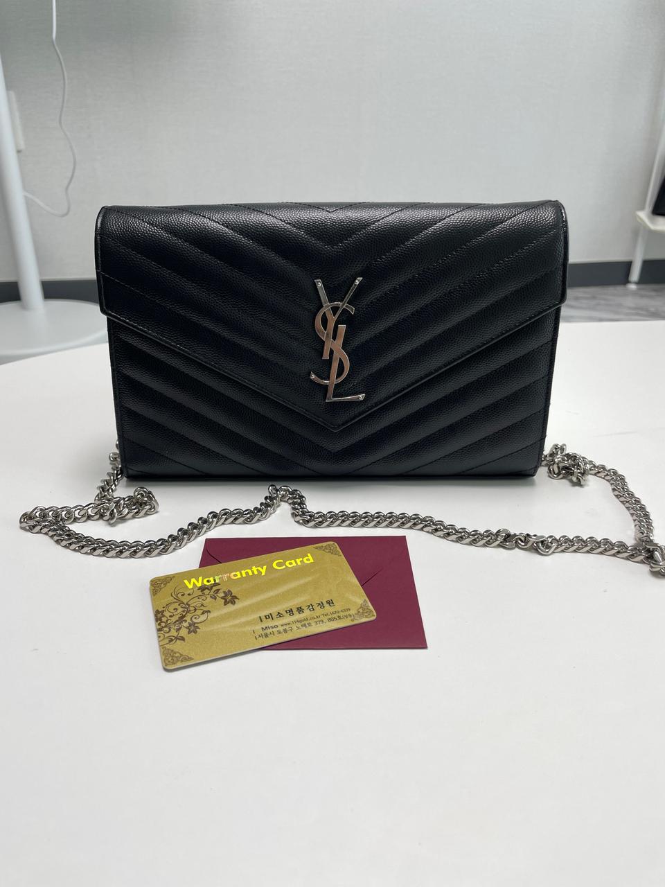 입생로랑 은장 모노그램 체인 월렛 숄더백 블랙