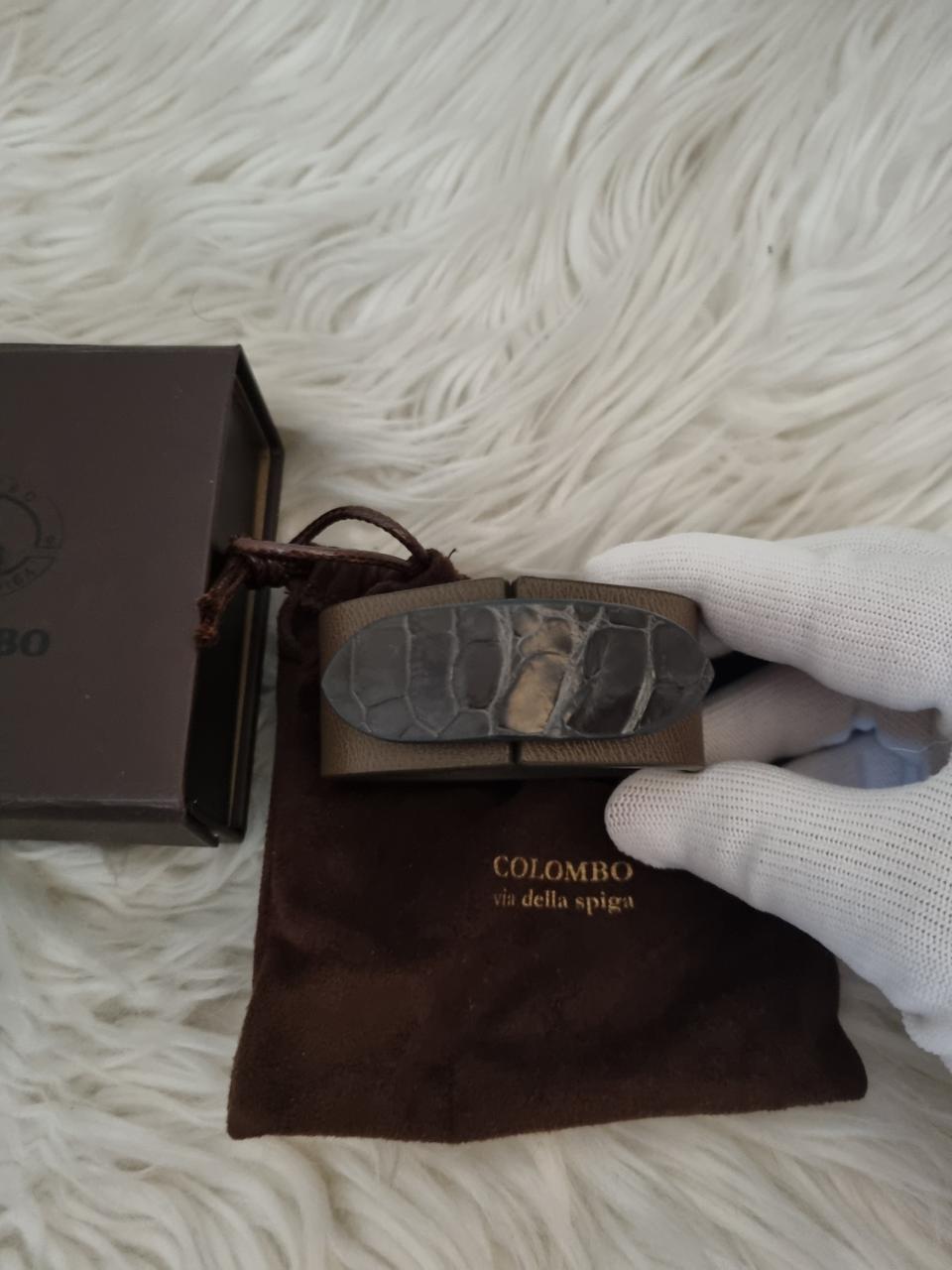 (정품 새상품) 콜롬보 레더 악어 믹스 스트랩 팔찌 브라운
