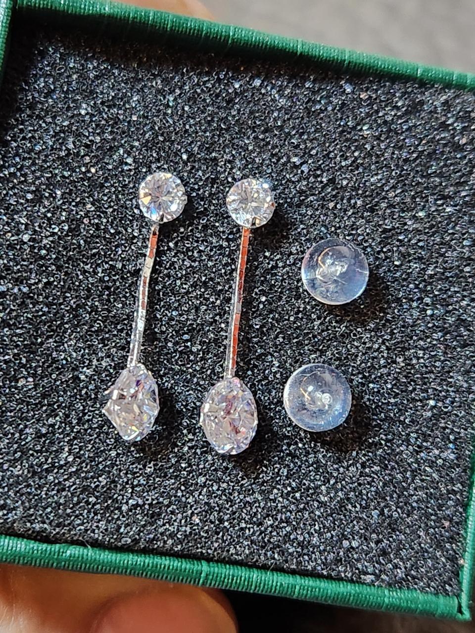 14k 화이트골드 입체큐빅 귀걸이