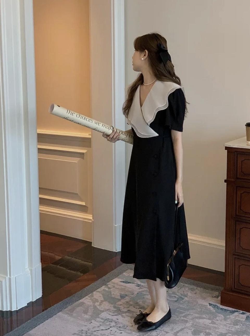 새상품 랩 롱원피스 빅카라 반팔 프리 하객룩 데일리룩 체형커버 오피스룩